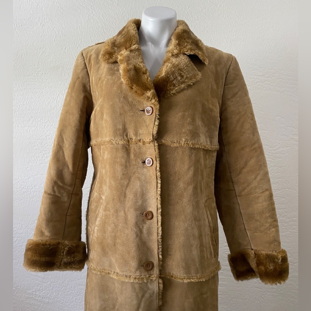 VTG Brandon Thomas 100% suede Leather Faux Fur Trench Coat  - Hippie size Large - Picture 9 of 16